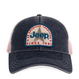 Jeep Star Patch Hat Snap Back Trucker Hat Baseball Cap Red White Blue‎ One Size